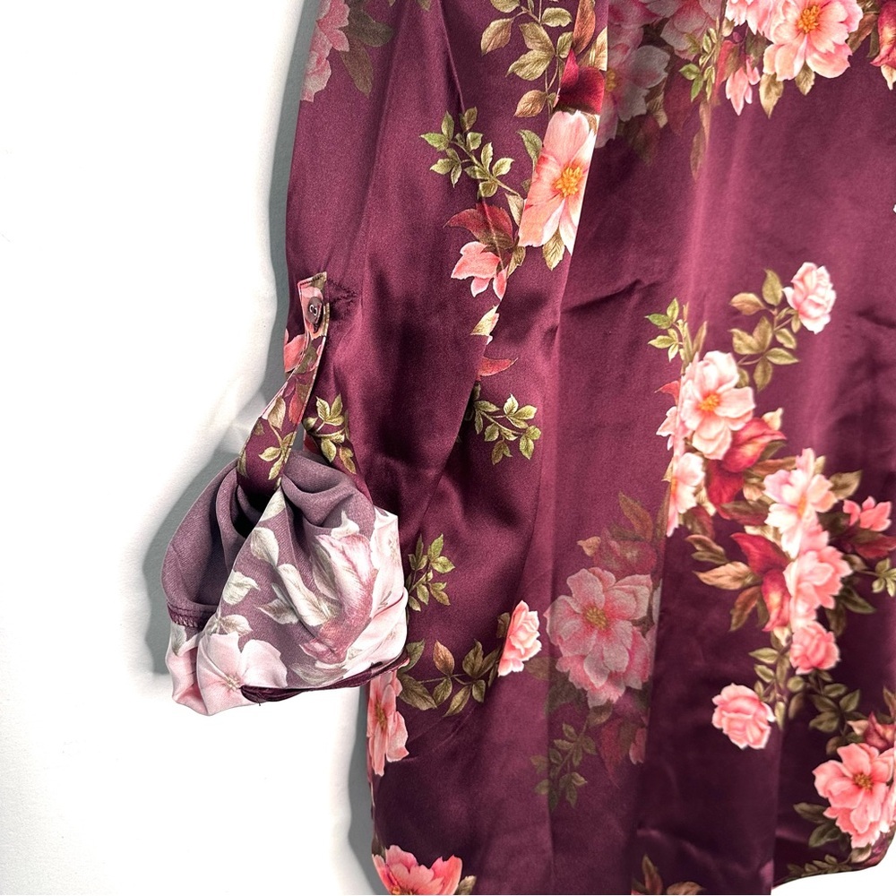 Johnny Was Winonna Silk Blouse Floral Button Up Roll Tab Sleeves Size Small - Picture 3 of 10